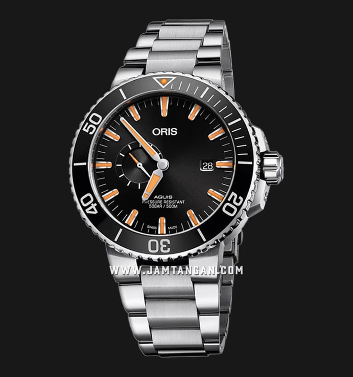 Oris Aquis 01-743-7733-4159-07-8-24-05PEB Small Second Date Black Dial Stainless Steel Strap